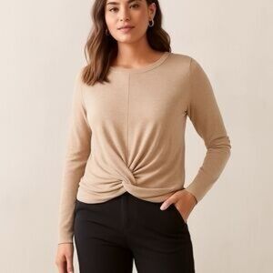 MOLLY BRACKEN Gold Shimmer Knotted Sweater Top